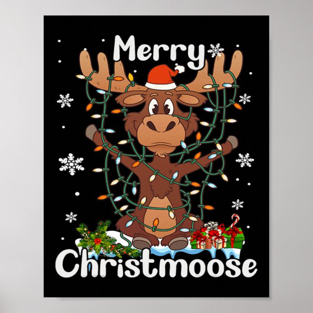 Merry Christmoose Christmas Moose Xmas Tree Lights Poster (Front)