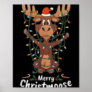 Merry Christmoose Christmas Moose Xmas Tree Lights Poster