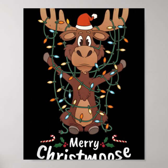Merry Christmoose Christmas Moose Xmas Tree Lights Poster (Front)