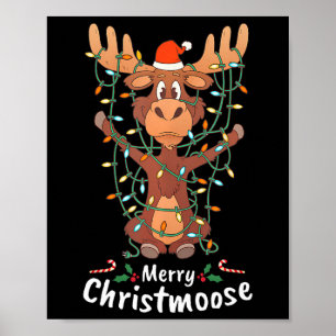 Merry Christmoose Christmas Moose Xmas Tree Lights Poster