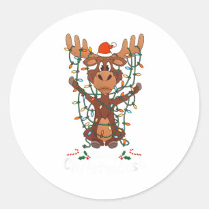 Merry Christmoose Christmas Mooses Xmas Tree Light Classic Round Sticker
