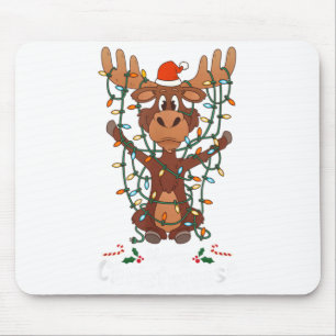 Merry Christmoose Christmas Mooses Xmas Tree Light Mouse Mat