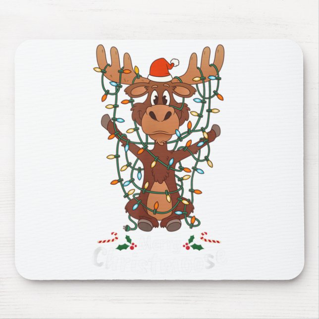 Merry Christmoose Christmas Mooses Xmas Tree Light Mouse Mat (Front)