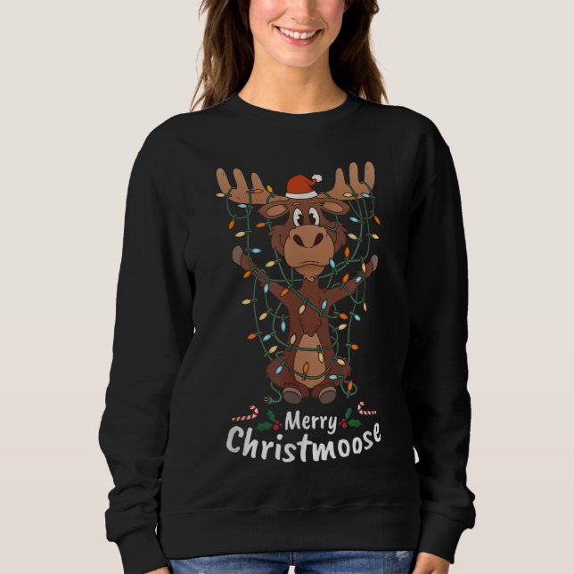 Merry Christmoose Christmas Mooses Xmas Tree Light Sweatshirt (Front)