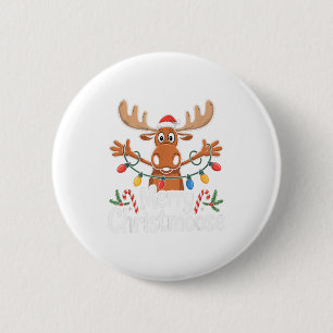 Merry Christmoose Christmas Tree Lights Santa Hat 6 Cm Round Badge