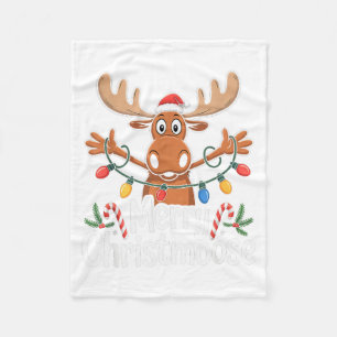 Merry Christmoose Christmas Tree Lights Santa Hat Fleece Blanket