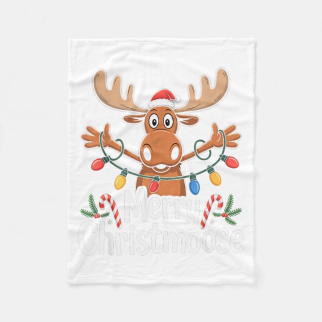 Merry Christmoose Christmas Tree Lights Santa Hat  Fleece Blanket (Front)