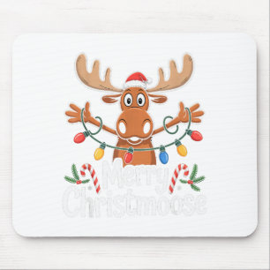 Merry Christmoose Christmas Tree Lights Santa Hat Mouse Mat