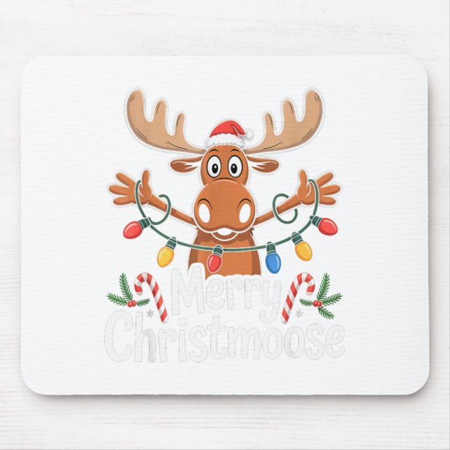 Merry Christmoose Christmas Tree Lights Santa Hat  Mouse Mat (Front)