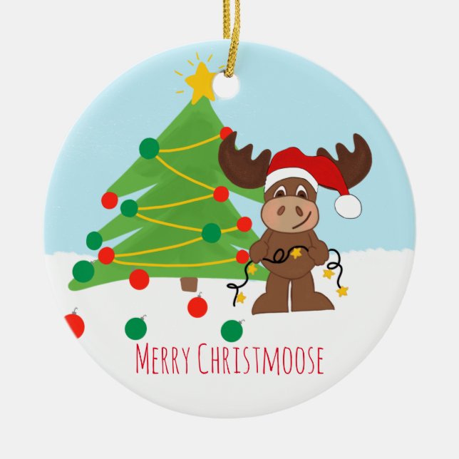Merry Christmoose Circle Ornament (Front)