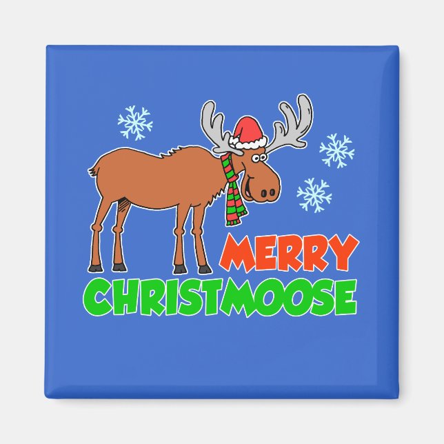 Merry Christmoose Cute Cartoon Moose Magnet (Front)