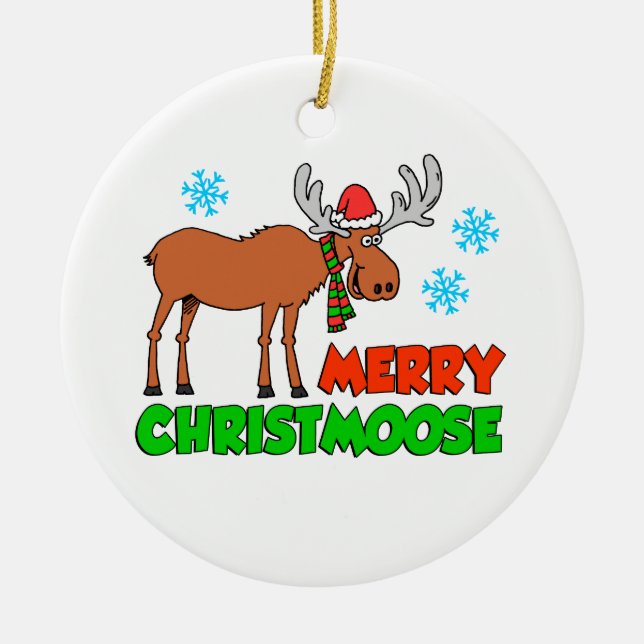 Merry Christmoose Cute Holiday Pun Ceramic Tree Decoration (Front)