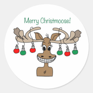 Merry Christmoose Festive  Classic Round Sticker