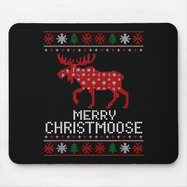 Merry Christmoose Funny Christmas Moose Sweater An Mouse Mat (Front)