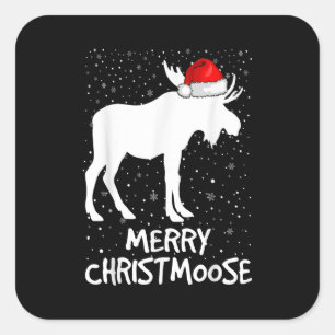 Merry Christmoose Funny Hat Santa Christmas Moose Square Sticker