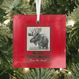 Merry Christmoose Glass Tree Decoration