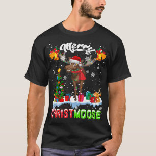 Merry Christmoose Merry Christmas Xmas Lights Sant T-Shirt
