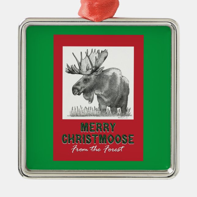Merry Christmoose Metal Tree Decoration (Front)