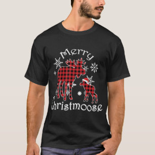 Merry Christmoose Moose Buffalo Red Plaid Christma T-Shirt