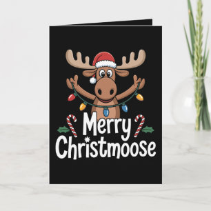 Merry Christmoose Moose Santa Hat Holiday Lights Card