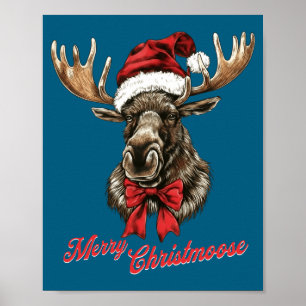 Merry Christmoose Santa Hat Christmas Holiday Moos Poster