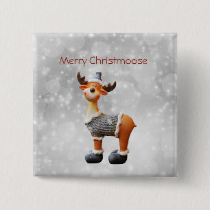 Merry Christmoose wearing a hat 15 Cm Square Badge