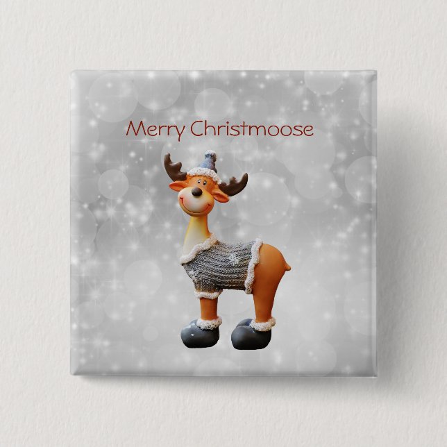 Merry Christmoose wearing a hat 15 Cm Square Badge (Front)