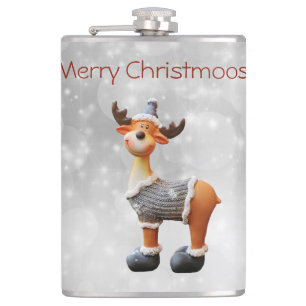 Merry Christmoose wearing a hat Hip Flask