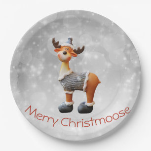Merry Christmoose wearing a hat Paper Plate