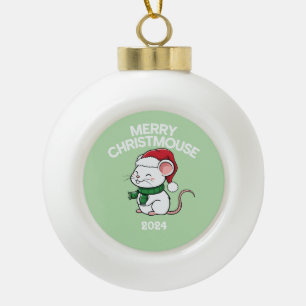 Merry Christmouse Ceramic Ball Christmas Ornament