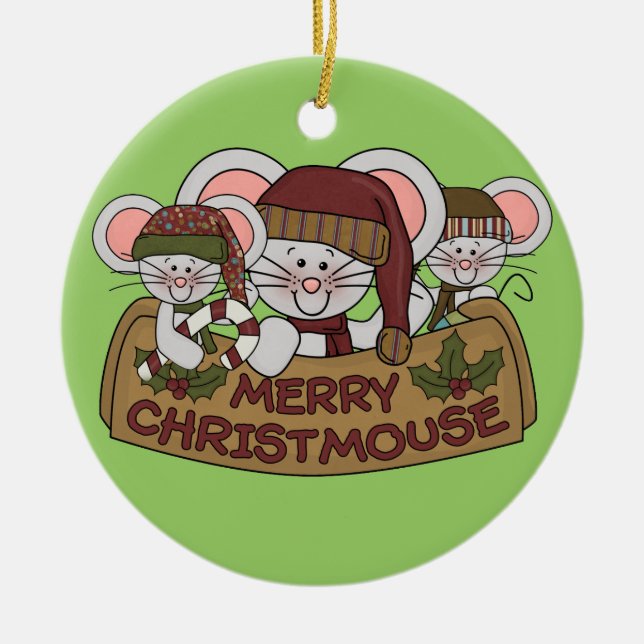 Merry Christmouse Ceramic Tree Decoration (Front)