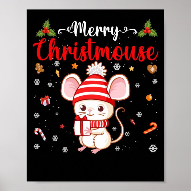 Merry Christmouse Christmas Mouse Santa Hat Family Poster (Front)