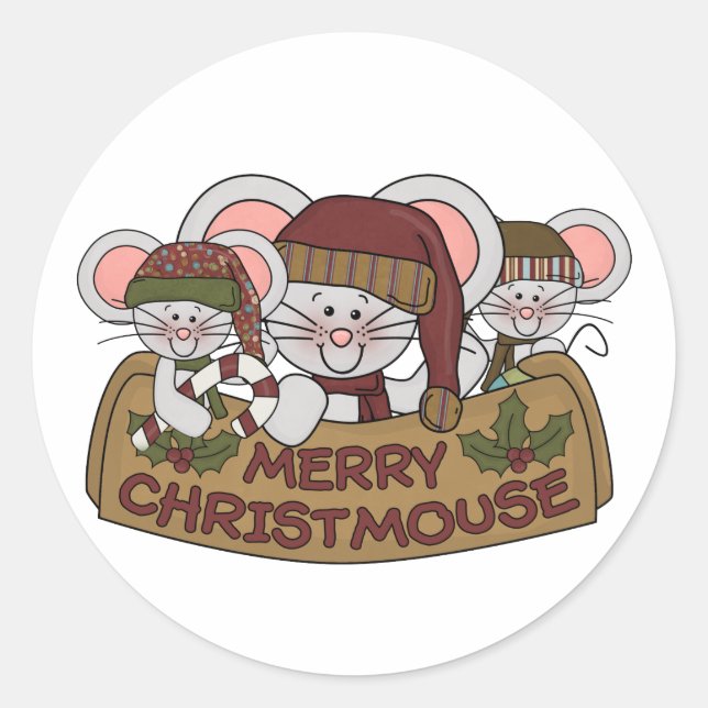 Merry Christmouse Classic Round Sticker (Front)