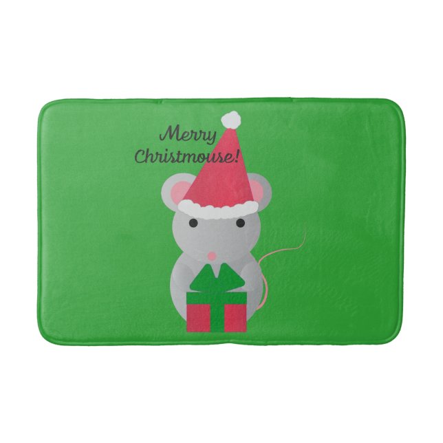Merry Christmouse Cute Christmas Mouse Bath Mat (Front)