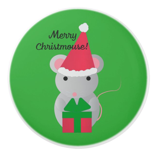 Merry Christmouse Cute Christmas Mouse Ceramic Knob (Front)
