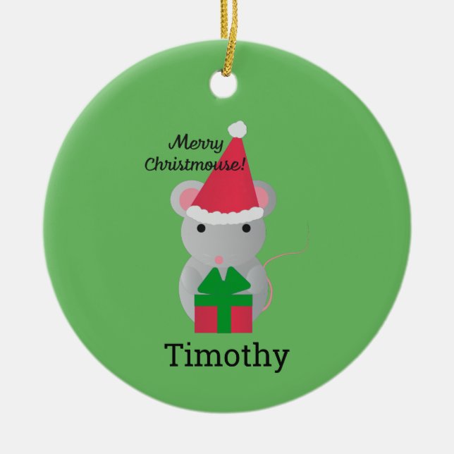 Merry Christmouse Cute Christmas Mouse Ceramic Tree Decoration (Front)