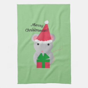 Merry Christmouse Cute Christmas Mouse Tea Towel