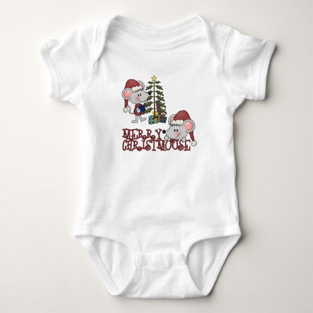 Merry Christmouse With Tree Baby Bodysuit (Front)