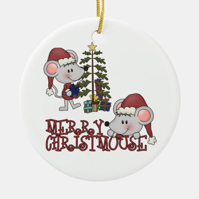 Merry Christmouse With Tree Ceramic Tree Decoration (Front)