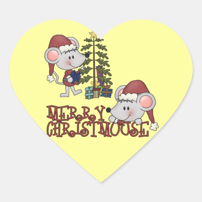 Merry Christmouse With Tree Heart Sticker (Front)