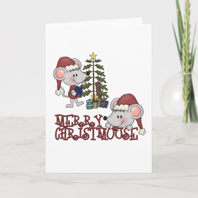 Merry Christmouse With Tree Holiday Card (Front)