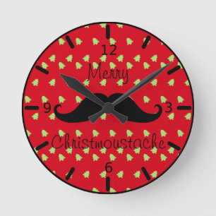 Merry Christmoustache Round Clock