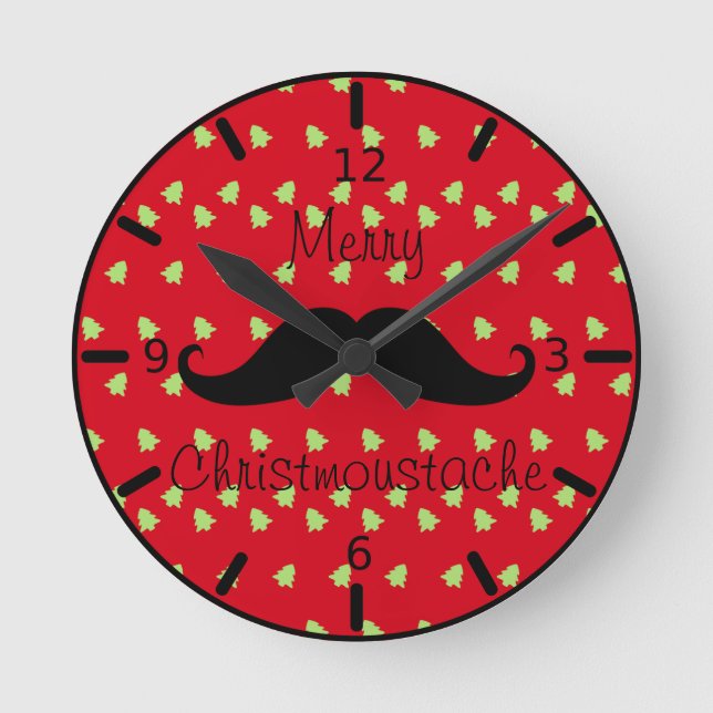 Merry Christmoustache Round Clock (Front)