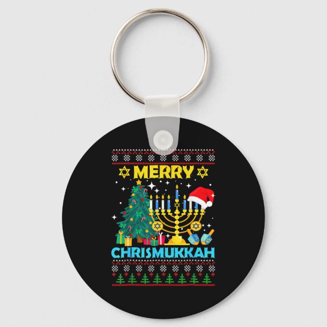 Merry Christmukkah Hanukkah Christmas Tree Xmas Fa Key Ring (Front)