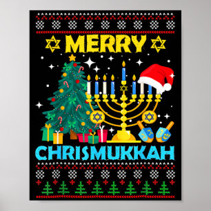 Merry Christmukkah Hanukkah Christmas Tree Xmas Fa Poster