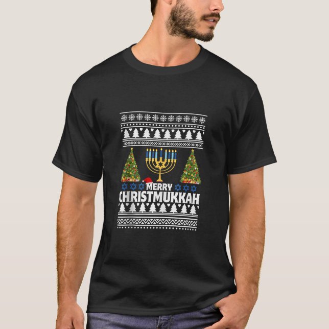 Merry Christmukkah Jewish Hanukkah Christmas Ugly  T-Shirt (Front)