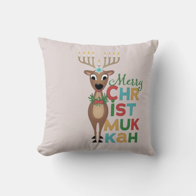 Merry Christmukkah Reindeer Cushion (Front)