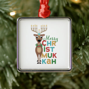 Merry Christmukkah Reindeer Metal Tree Decoration