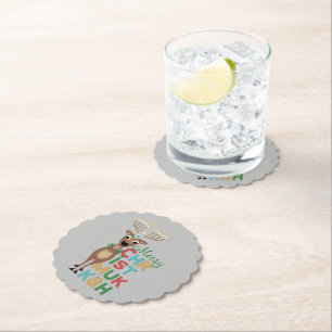 Merry Christmukkah Reindeer Paper Coaster