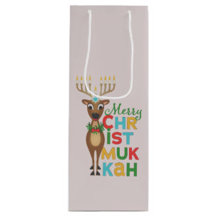 Merry Christmukkah Reindeer Wine Gift Bag